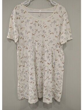 Rylee + Cru Forest Animals 100% Cotton Short Sleeve Dress Size Large